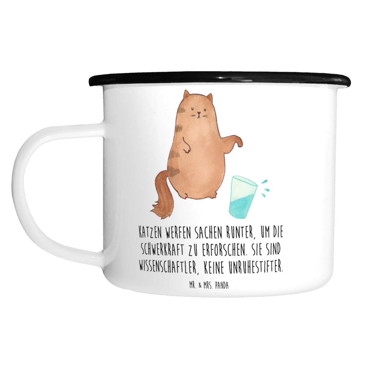 XL Emaille Tasse Katze Wasserglas