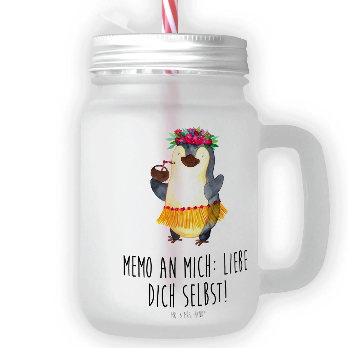 Trinkglas Mason Jar Pinguin Kokosnuss
