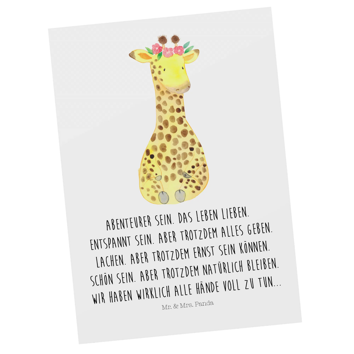 Postkarte Giraffe Blumenkranz kunstkarte, spruchkarte, Postkarten, Ansichtskarten, Motivkarte, Postkarte, Kunstkarten, Grußkarte, bildkarte, Designkarte, Fotokarte, Ansichtskarte, einzelkarte, Wildtiere, Afrika, Giraffe, Freundin, Selbstliebe, Abenteurer, Blumenkranz