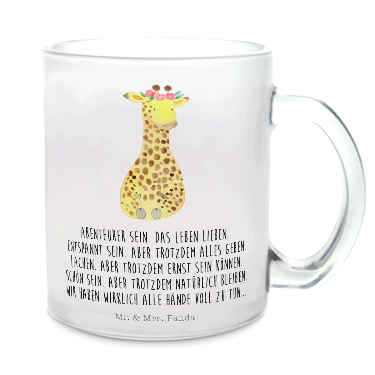 Teetasse Giraffe Blumenkranz Tee Tasse, Henkelbecher, getränkebecher, Teeglas, Teetasse, Kakaotasse, glastasse, Haferl, Trinkglas, Henkeltasse, Motivtasse, Häferl, Glasbecher, Glas Teebecher, Pott, Teetasse aus Glas, Teetasse Glas, getränkeglas, Wildtiere, Afrika, Abenteurer, Freundin, Selbstliebe, Blumenkranz, Giraffe