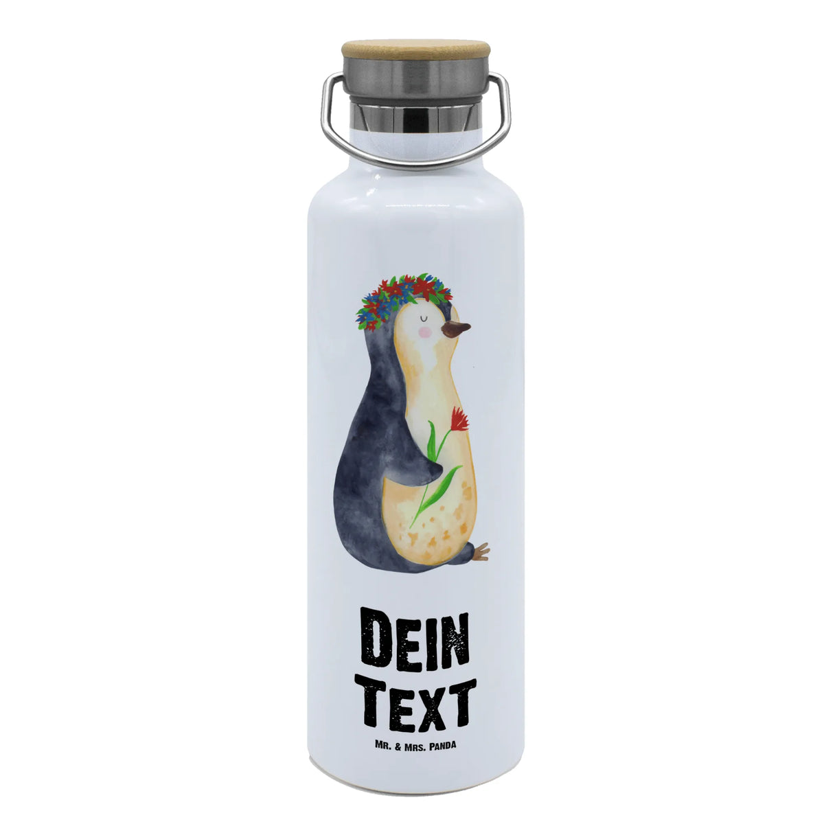 Personalisierte Trinkflasche Pinguin Blumen