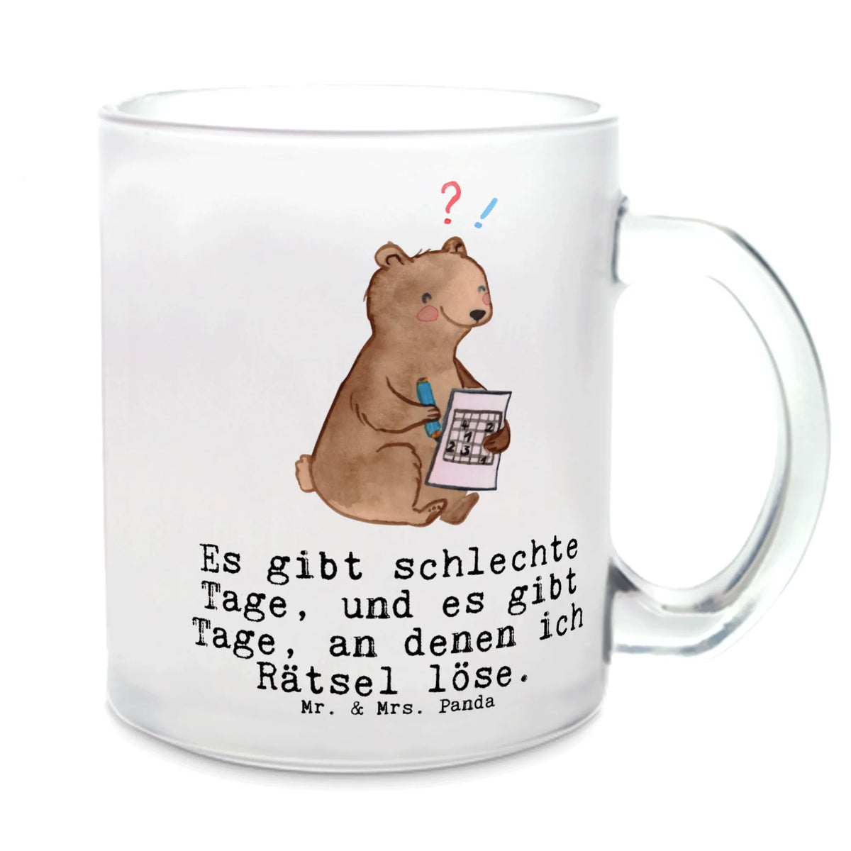 Teetasse Bär Rätsel lösen Haferl, Häferl, Teetasse aus Glas, glastasse, Teeglas, Teetasse Glas, getränkebecher, Motivtasse, Pott, Kakaotasse, Trinkglas, getränkeglas, Glasbecher, Glas Teebecher, Henkeltasse, Tee Tasse, Henkelbecher, Teetasse, Geschenk, Schenken, Sport, Sportart, Hobby, Danke, Dankeschön, Auszeichnung, Gewinn, Sportler, Gedächtnistraining, Gedächtnissport, Rätsel Lösen, Kreuzworträtsel Lösen, Knobeln