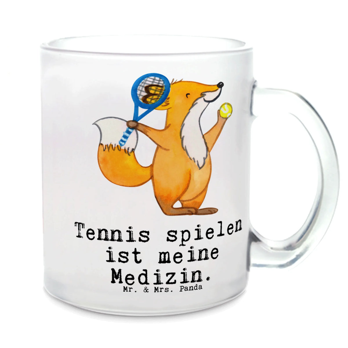 Teetasse Fuchs Tennis spielen Motivtasse, Trinkglas, Henkeltasse, Teeglas, Haferl, Pott, getränkebecher, getränkeglas, Teetasse, Teetasse aus Glas, Teetasse Glas, Häferl, Henkelbecher, Glasbecher, Kakaotasse, Glas Teebecher, Tee Tasse, glastasse, Geschenk, Schenken, Sport, Sportart, Hobby, Danke, Dankeschön, Auszeichnung, Gewinn, Sportler, Tennisverein, Tennis spielen, Tennis Turnier, Tennisclub, Ballsportart