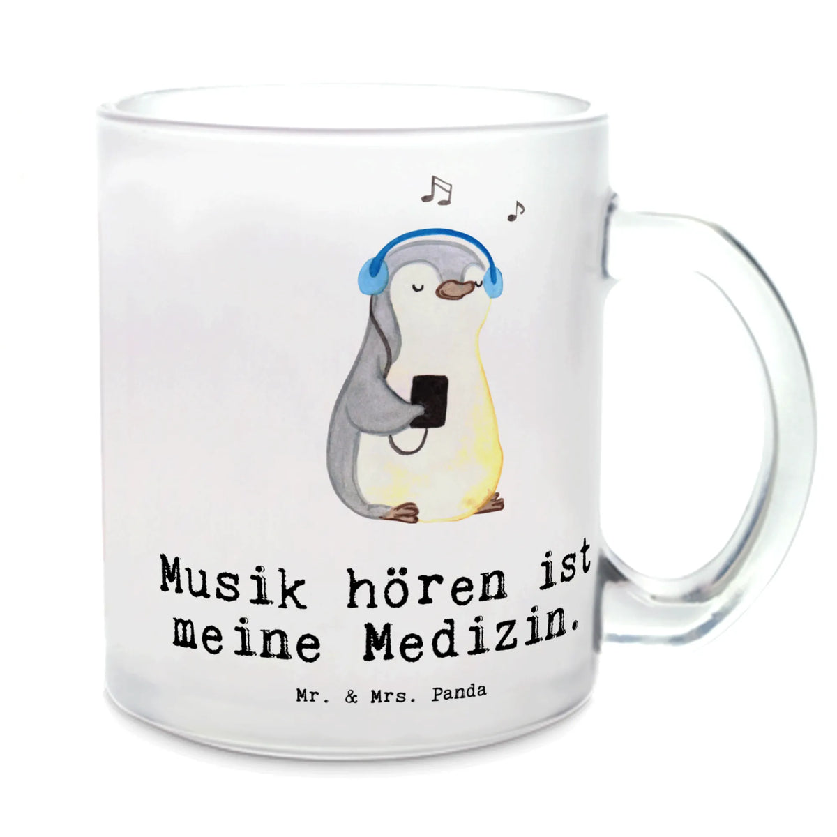 Filiżanka do herbaty pingwin słuchać muzyki