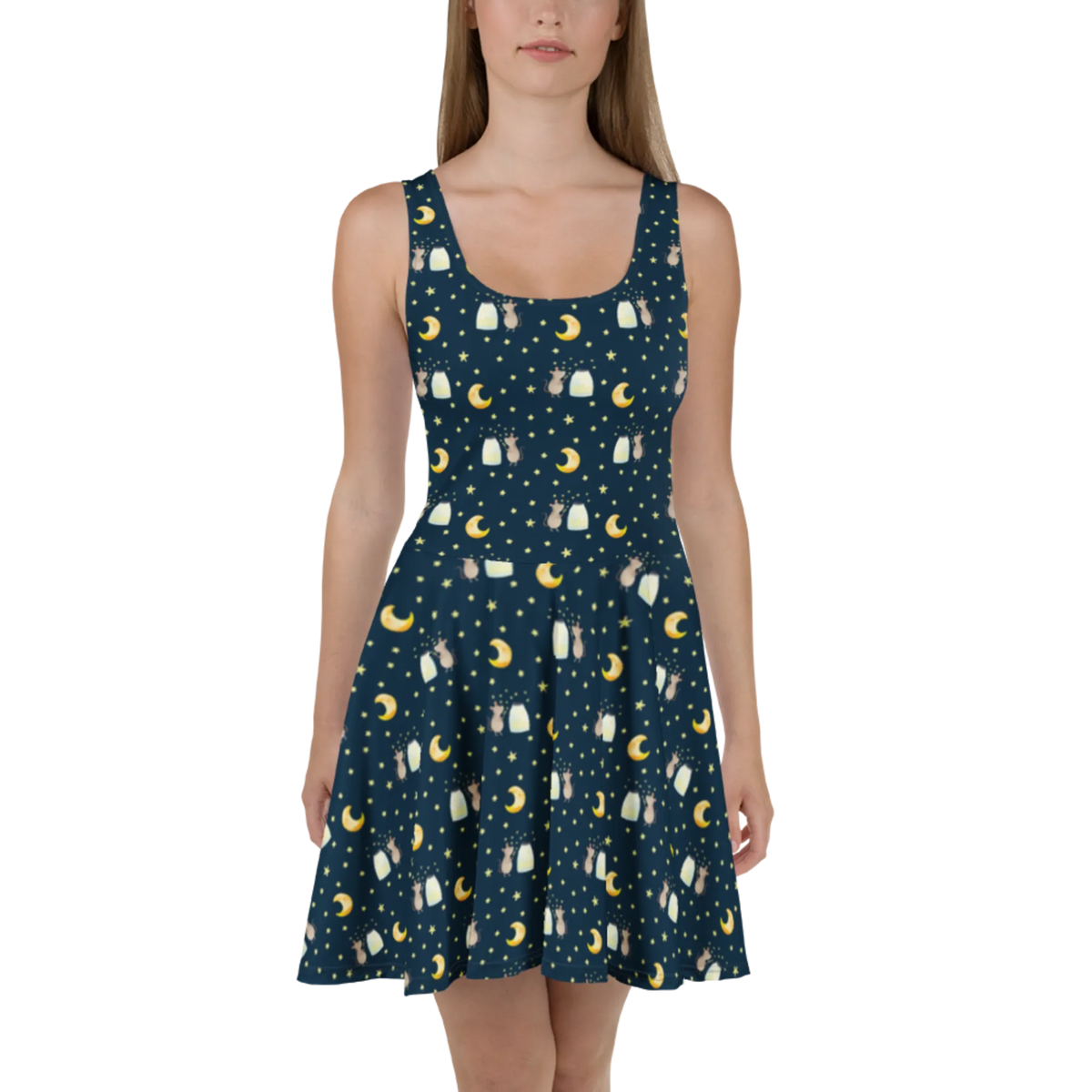 Sommerkleid Maus Sterne Muster Damen-Sommerkleid, Damenkleid, Urlaubskleid, Minikleid, Skaterkleid, Jerseykleid, Kurzes Sommerkleid, A-Linien-Kleid, Sommerkleid, Freizeitkleid, Ausgestelltes Kleid, Strandkleid, Shirtkleid, Kurzes Kleid, Luftiges Sommerkleid, Kleid, Swingkleid, Stretchkleid, Leichtes Sommerkleid, Gute Laune, Tiermotive, Tiere, Lustige Sprüche, Kind, Erstes Kind, Wunsch, Kindergeburtstag, Schwangerschaft, Geburtstag, Sterne, Taufe, Hoffnung, Geburt, Maus, Taufgeschenk, Träume