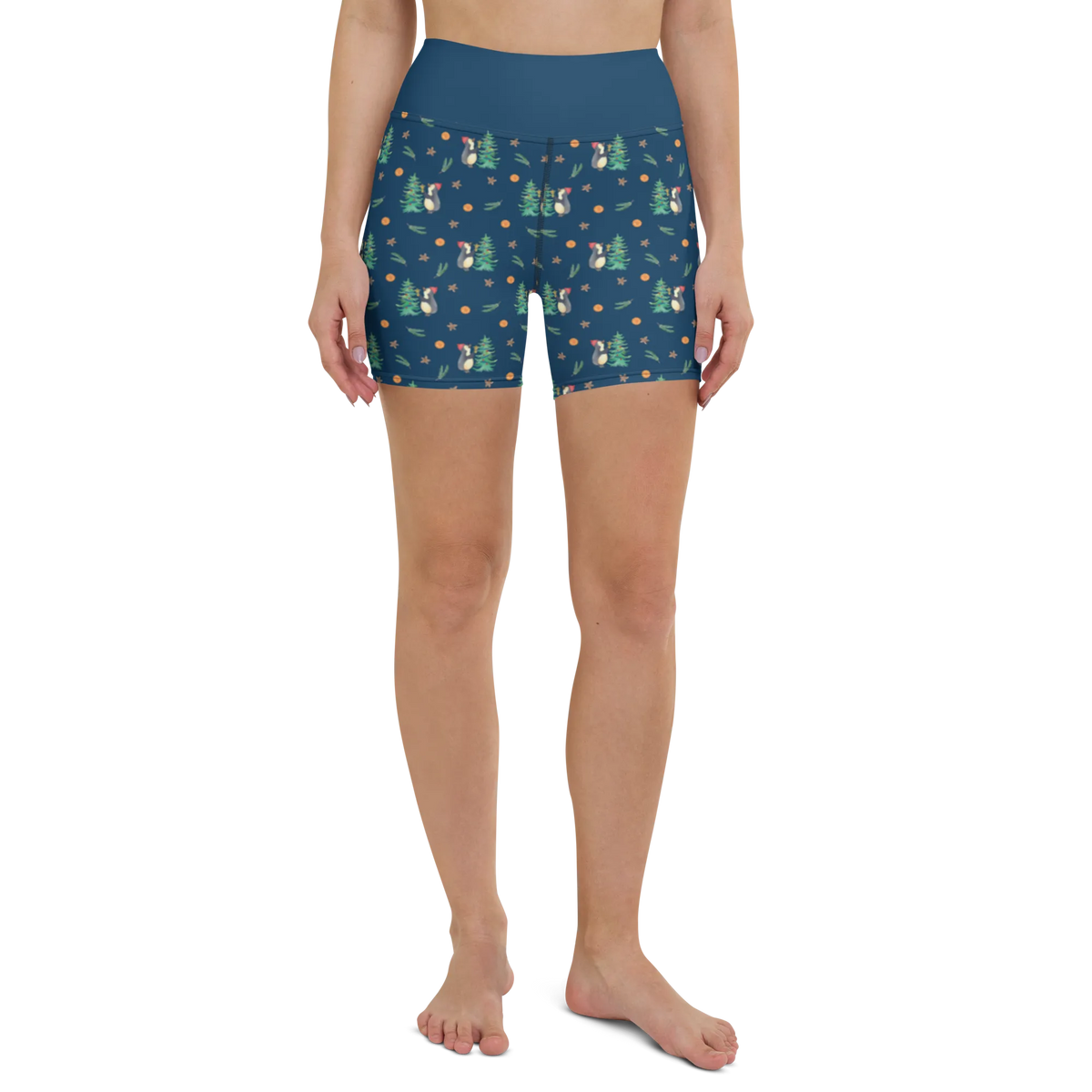 Yoga Shorts Pinguin Weihnachtsbaum Muster Yogabekleidung, Yogashorts, Sportshorts, Yoga Shorts Damen, Sporthose, Sportbekleidung, Yoga Shorts, Sportshorts Damen, Fitnesshose, Advent, Winter, Nikolaus, Wintermotiv, Heiligabend, Weihnachtsdeko, Weihnachten, Pinguin