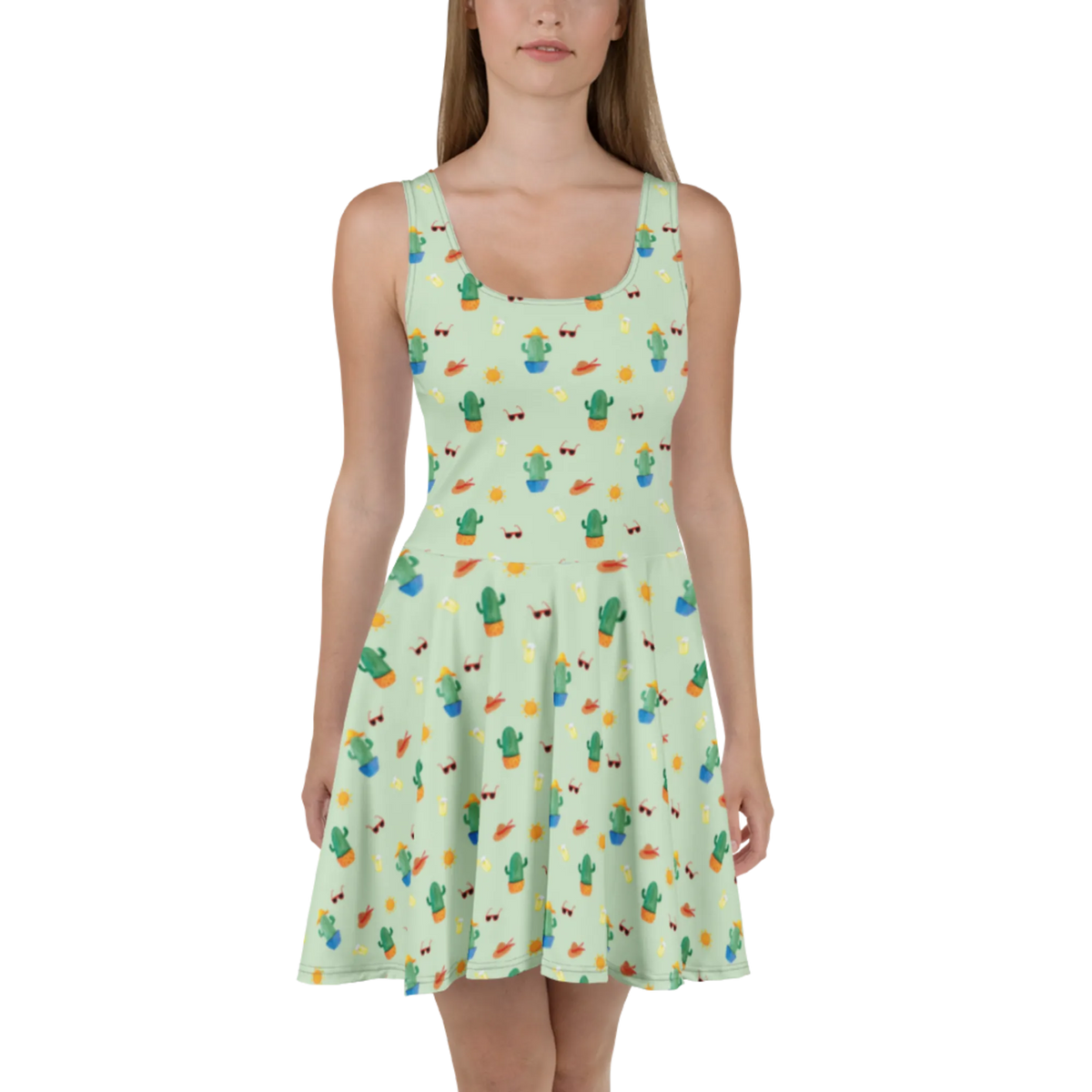Sommerkleid Kaktus Sonne Muster Jerseykleid, Damenkleid, Swingkleid, Skaterkleid, Strandkleid, A-Linien-Kleid, Freizeitkleid, Urlaubskleid, Ausgestelltes Kleid, Stretchkleid, Sommerkleid, Shirtkleid, Kurzes Kleid, Minikleid, Kleid, Kurzes Sommerkleid, Luftiges Sommerkleid, Damen-Sommerkleid, Leichtes Sommerkleid, Kakteen, Kaktus, Ehebruch, Trennung, Neustart, Scheidung, Motivation, Liebeskummer, Liebeskummer Geschenk, Glück, Liebe Kaktusliebe, glücklich, Freundin, Sonnenschein, Sonne, Geschenkidee