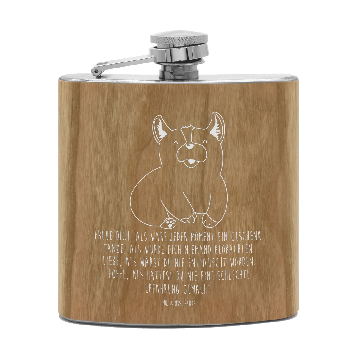 Hipflask Corgi woof, dog mama, love dogs, love for dogs, dog decorative items, bag with dog print, funny gifts for dog owners, what do you give a dog lover, dog breed, Christmas gifts for dogs, gifts for dogs, dog sayings, mutt, hound, sayings, british, saying, dog's sayings, joy of life