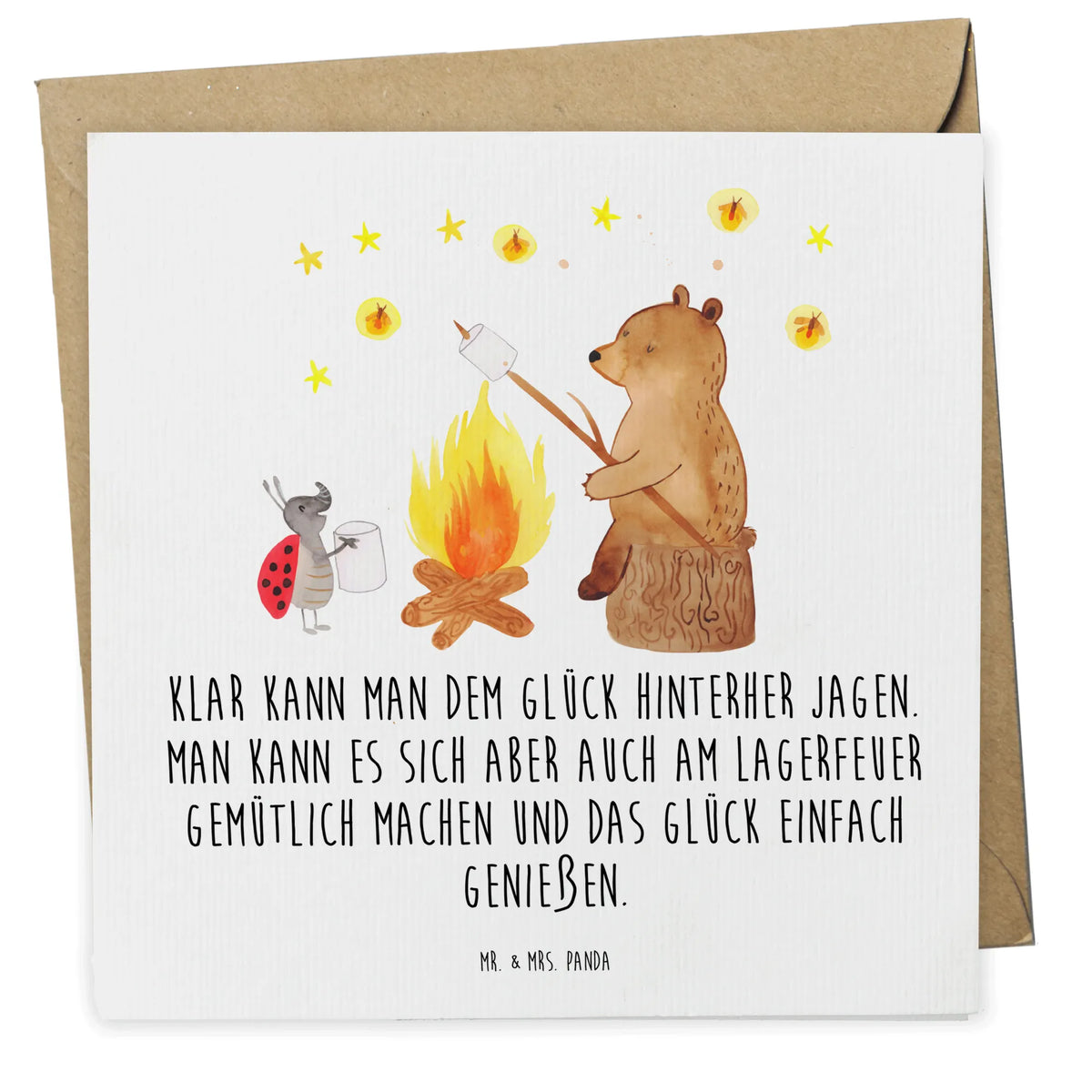 Deluxe Karte Bär & Marienkäfer Lagerfeuer Glückwunschkarte, Klappkarte, doppelkarte, faltkarte, Grußkarte, anlasskarte, Teddy, Bär, Teddybär, Lagerfeuer