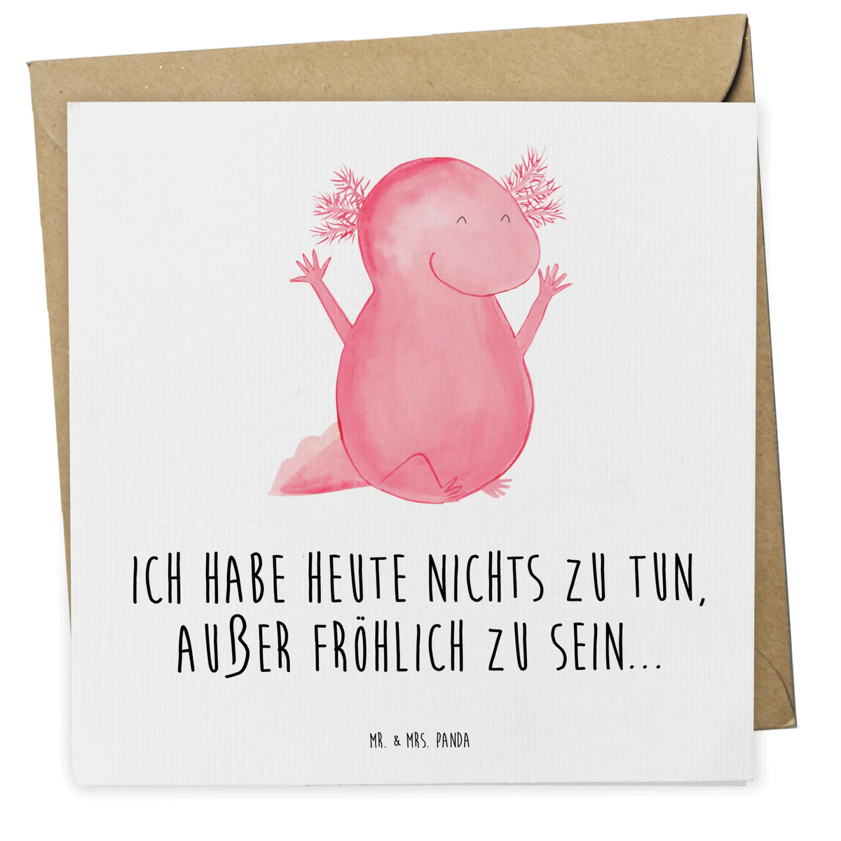 Deluxe Karte Axolotl Hurra Grußkarte, Klappkarte, faltkarte, doppelkarte, anlasskarte, Glückwunschkarte, Molch, Axolotl, Fröhlich, Axolot, Schwanzlurch, Zufriedenheit, Motivation, Lurch, Freude, Lurche, Spaß