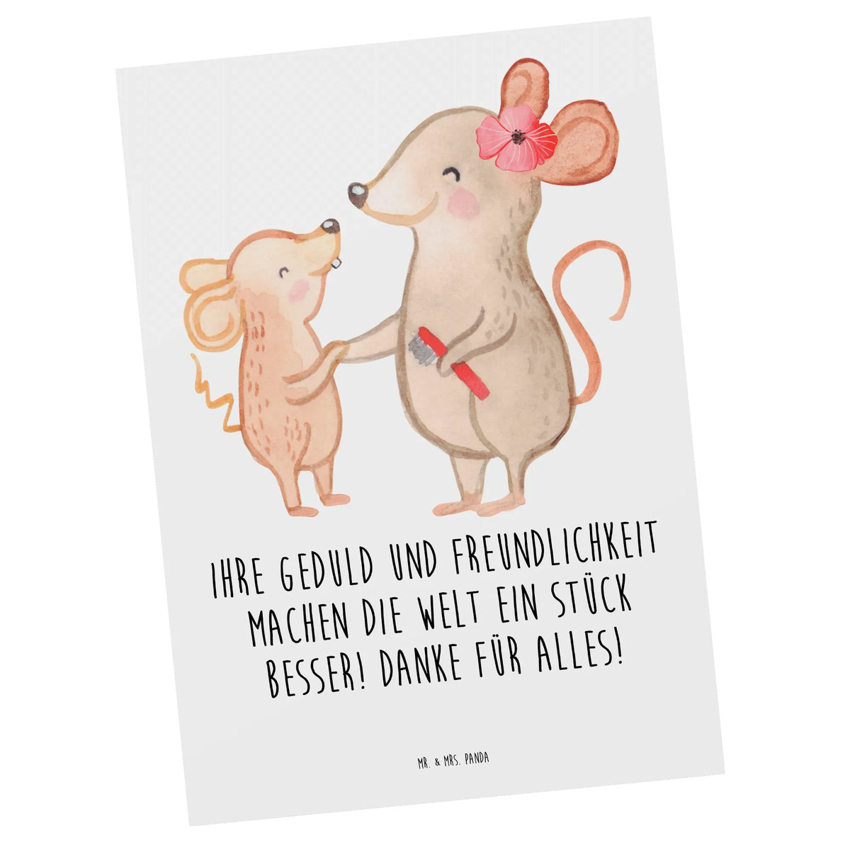 Postcard Ihre Geduld und Freundlichkeit machen die Welt ein Stück besser! Danke für alles! Fotokarte, spruchkarte, bildkarte, Designkarte, einzelkarte, Ansichtskarten, Postkarte, Motivkarte, Grußkarte, kunstkarte, Kunstkarten, Postkarten, Ansichtskarte, Dekoration, sprüche, zitate, spruch kollektion, inspiration, motivation, lebensweisheiten, geschenkideen, wanddeko, wohnaccessoires, sprüche sammlung, schöne sprüche, glück, liebe, freude, Lächeln, alltag verschönern, nachhaltige geschenke, Kreativ, Einzigartig, shopify, mr and mrs panda
