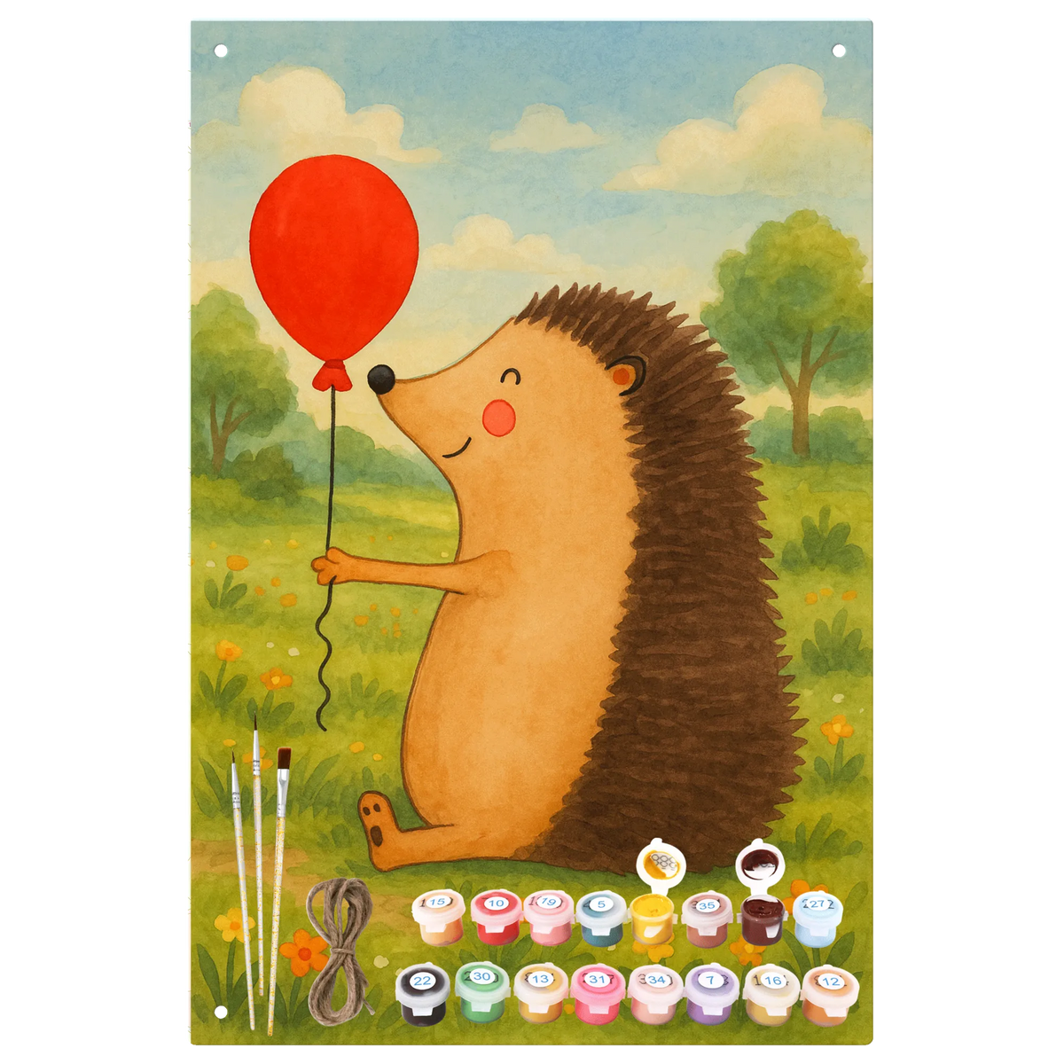 Malen nach Zahlen Metallschild Igel Luftballon Design
