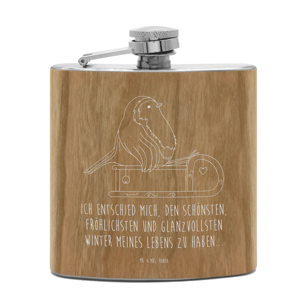 Hipflask robin Sleds Christmas time, snow, sleigh, bird
