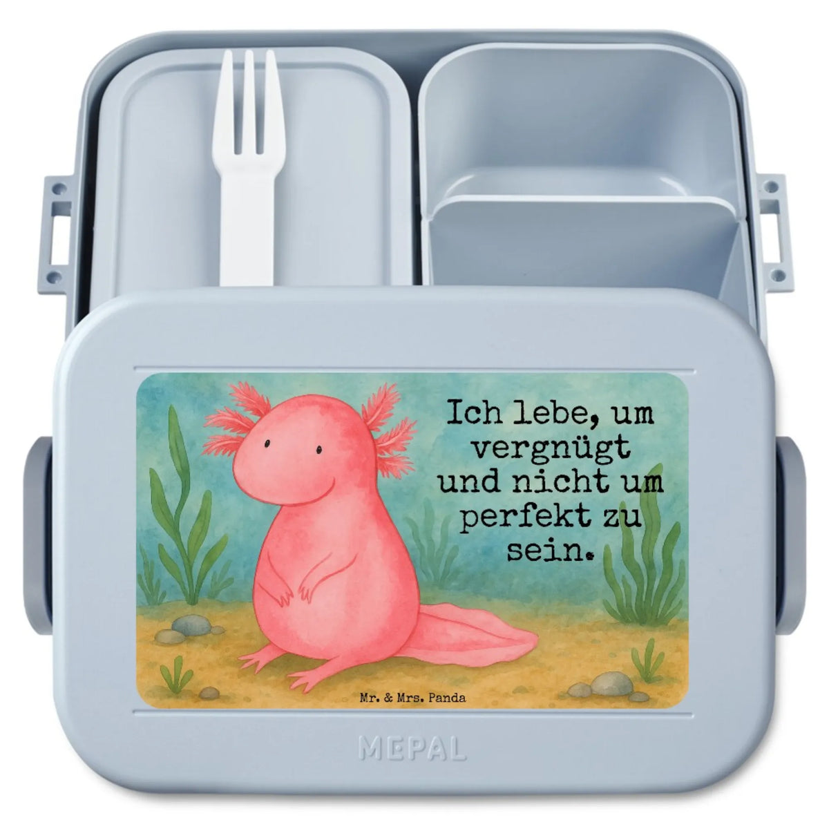 MEPAL Bentobox Axolotl Niedlich Design Snackbox, Snackdose, Frischhaltedose, Jausenbox, Bento-Brotdose, Bentobox, Essensbox, Lebensmittelbehälter, Lunchbox, Essensbehälter, Meal Prep Box, Bento Box, Vesperbox, Axolotl, Molch, Weisheit, Axolot, Vergnügt, Fröhlich, Zufrieden, Freundin, Liebe, Lebensweisheit, Lebensstil