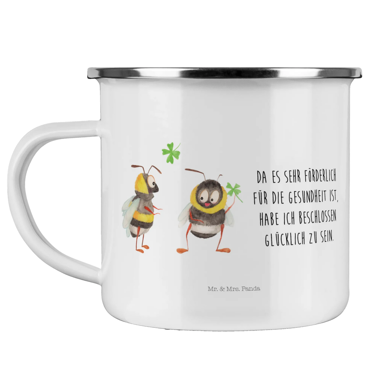 Camping Emaille Tasse Hummeln Kleeblatt Motivtasse, Campingbecher, Reisebecher, outdoortasse, Emaille Becher, Emailletasse, Campingtasse, Outdoor Becher, Blechtasse, emaillebecher, becher emaille, blechbecher, wanderbecher, Outdoor Tasse, Kaffeepott, Tasse Emaille, Pott, Teetasse, metallbecher, Teebecher, Emaille Tasse, Haferl, wandertasse, reisetasse, Lustige Sprüche, Tiere, Tiermotive, Gute Laune, glücklich Werden, Spruch schön, Spruch Fröhlich, glücklich sein, Hummel, Biene Deko, Biene, Spruch Positiv