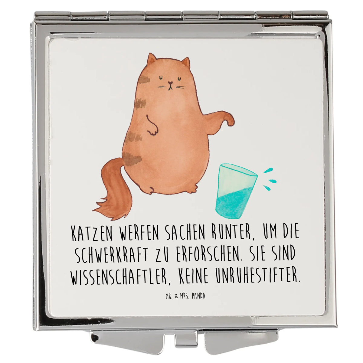 Handtaschenspiegel quadratisch Katze Wasserglas