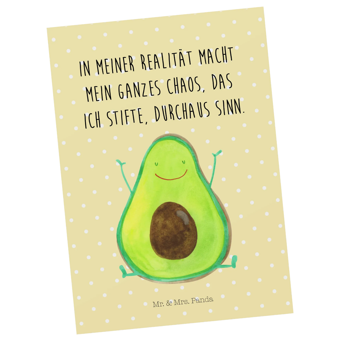 Postkarte Avocado Glücklich einzelkarte, Ansichtskarten, Designkarte, Ansichtskarte, spruchkarte, Postkarte, bildkarte, kunstkarte, Kunstkarten, Postkarten, Motivkarte, Grußkarte, Fotokarte, Veggie, Vegan, Gesund, Avocado, Chaos